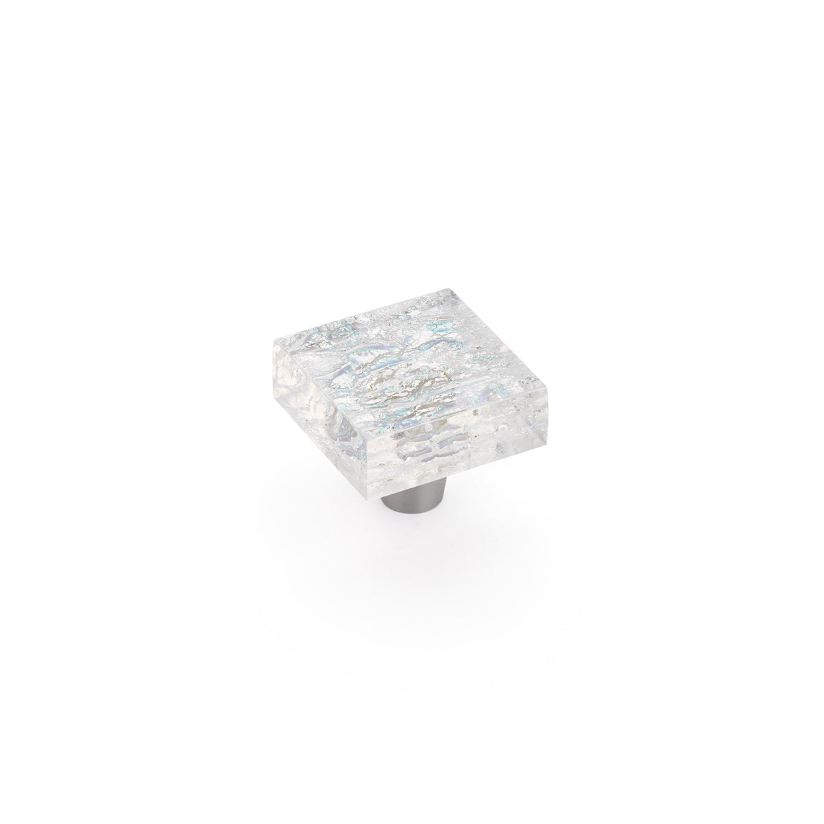 Schaub Ice, Knob, Glass, Square, Pearl Clear, 1-1/2" dia.