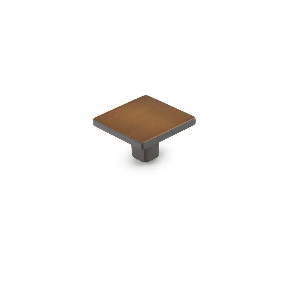 Schaub Armadio, Knob, Square, Burnished Bronze 1-3/8" dia Schaub Hentell Schaub