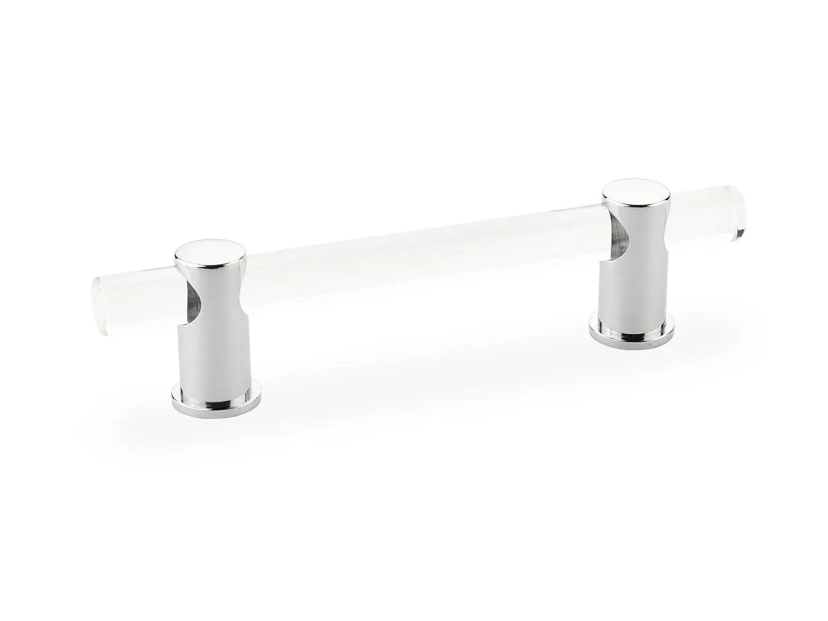 Schaub Lumiere, adjustable acrylic bar pull, 4" cc, with Polished Chrome stems Schaub Hentell Schaub