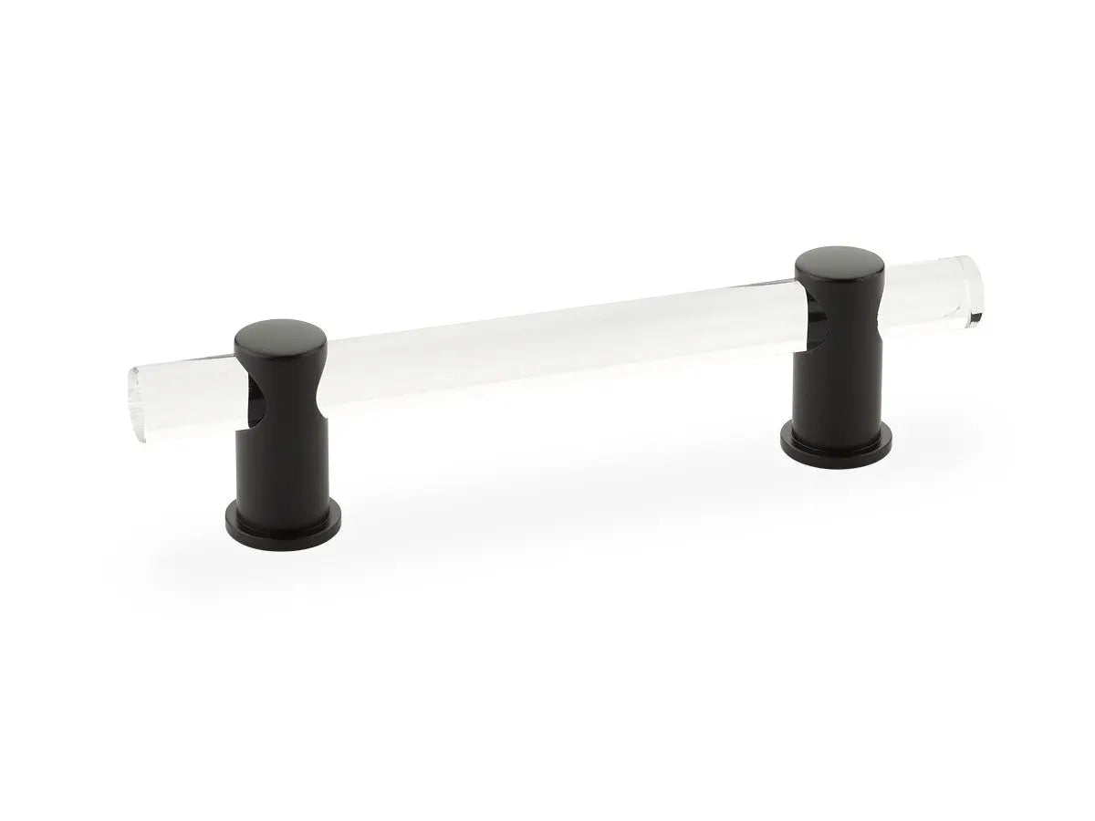 Schaub Lumiere, adjustable acrylic bar pull, 4" cc, with Matte Black stems Schaub Hentell Schaub