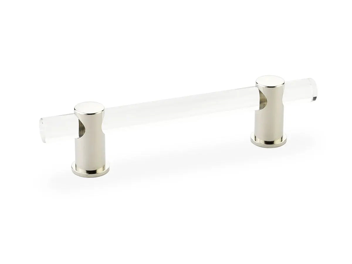 Schaub Lumiere, adjustable acrylic bar pull, 4" cc, with Polished Nickel stems Schaub Hentell Schaub