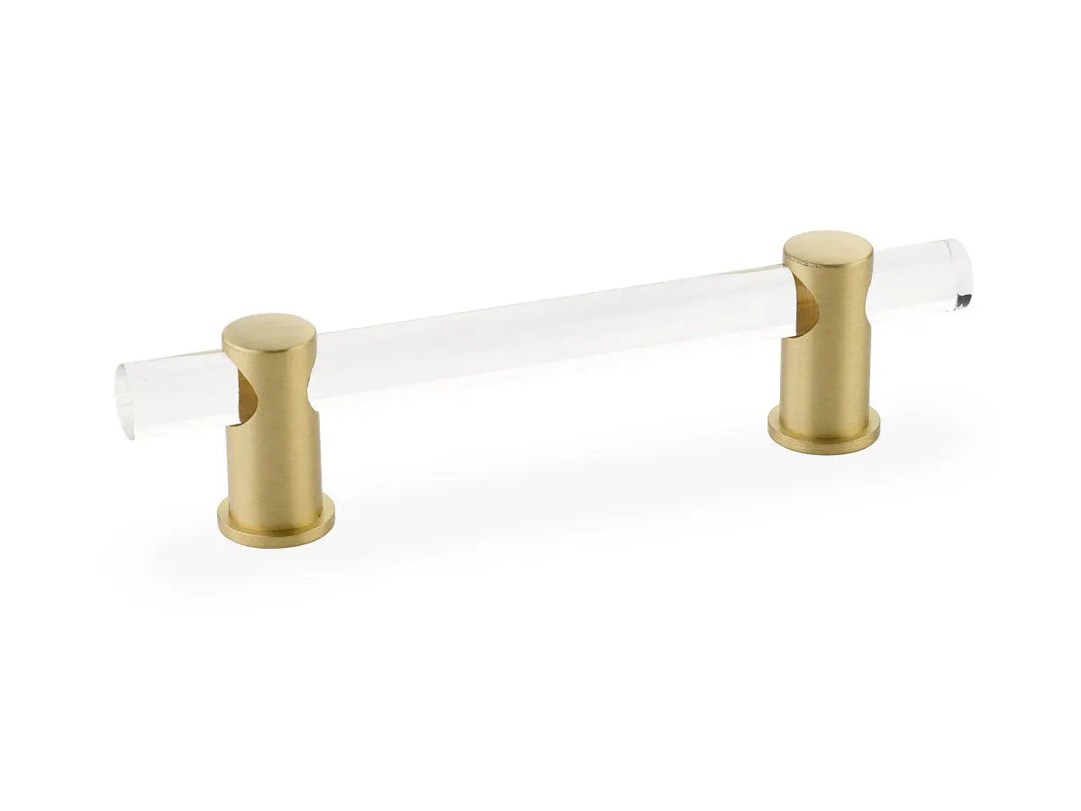 Schaub Lumiere, adjustable acrylic bar pull, 4" cc, with Satin Brass stems Schaub Hentell Schaub