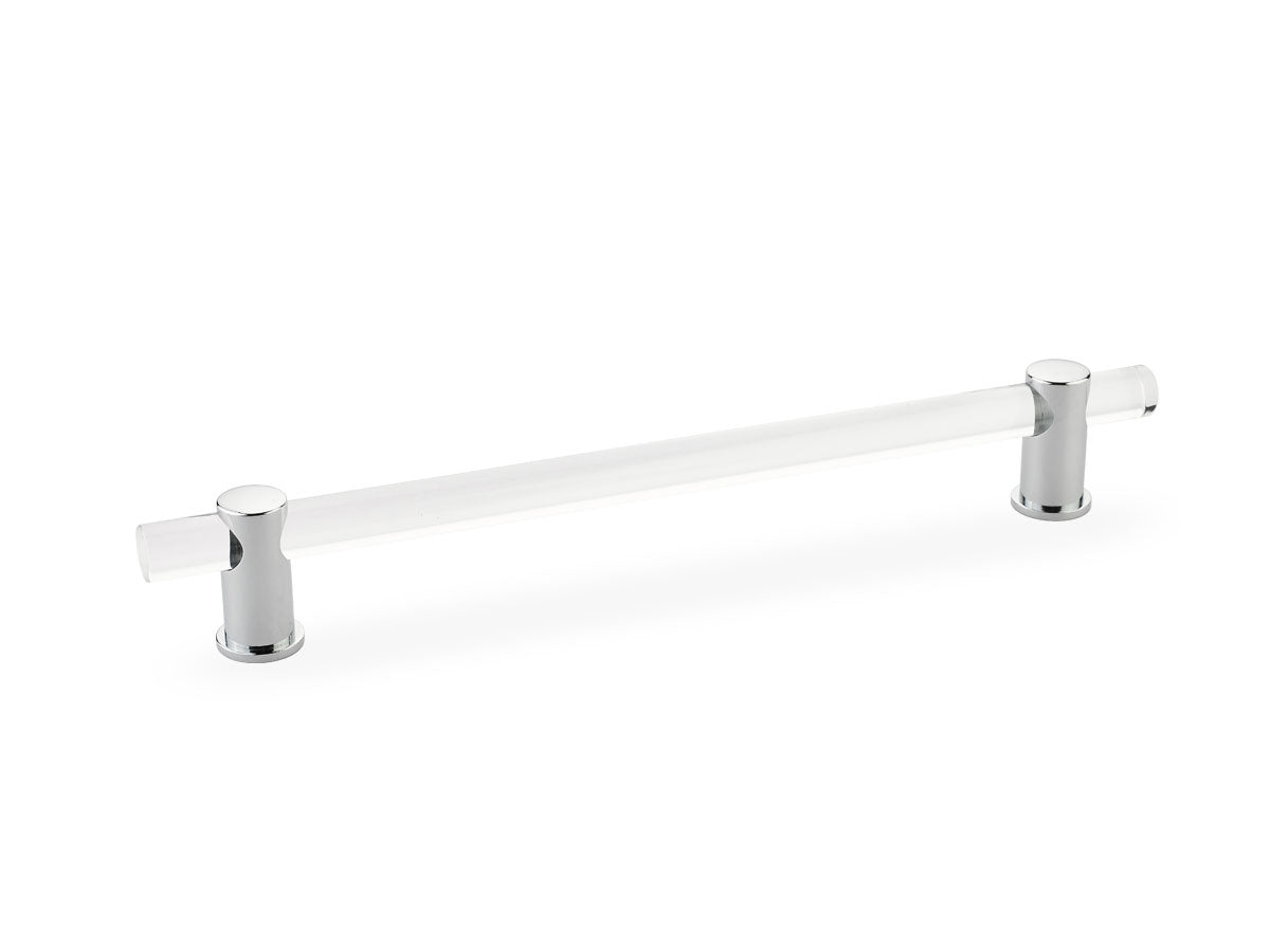 Schaub Lumiere, adjustable acrylic bar pull, 8" cc, with Polished Chrome stems