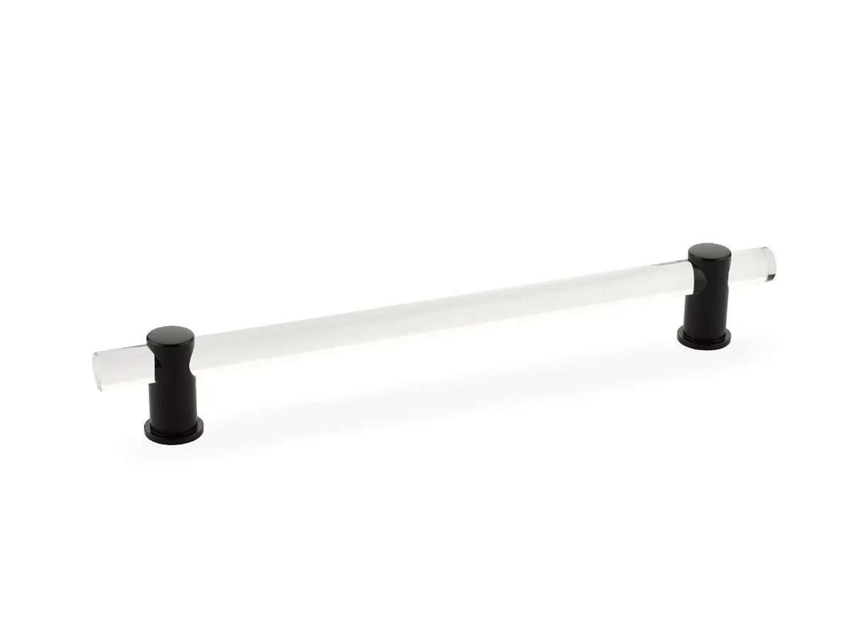 Schaub Lumiere, adjustable acrylic bar pull, 8" cc, with Matte Black stems Schaub Hentell Schaub