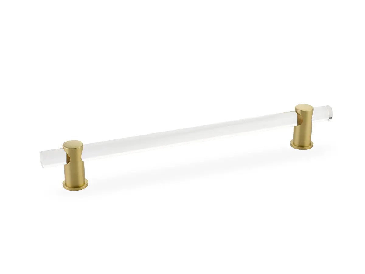 Schaub Lumiere, adjustable acrylic bar pull, 8" cc, with Satin Brass stems Schaub Hentell Schaub