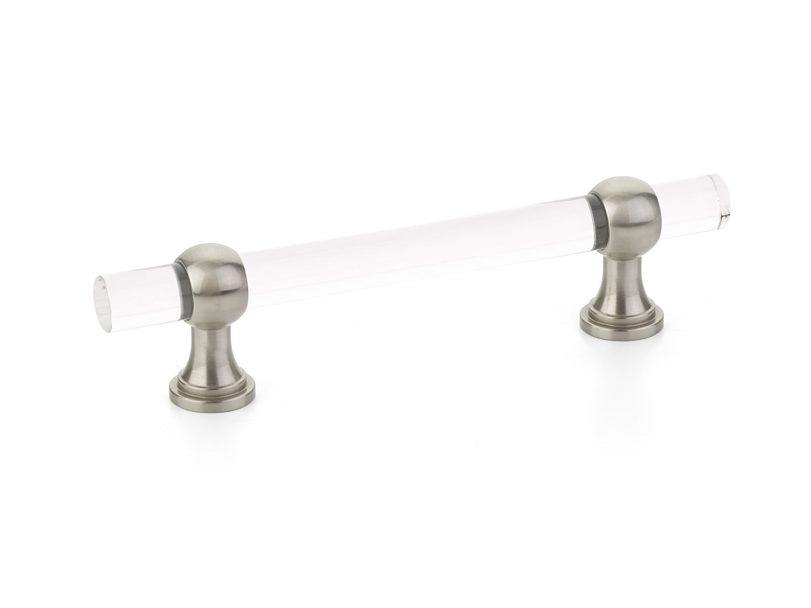 Schaub Lumiere Transitional, Adjustable acrylic bar pull, 4" cc, with Satin Nickel stems