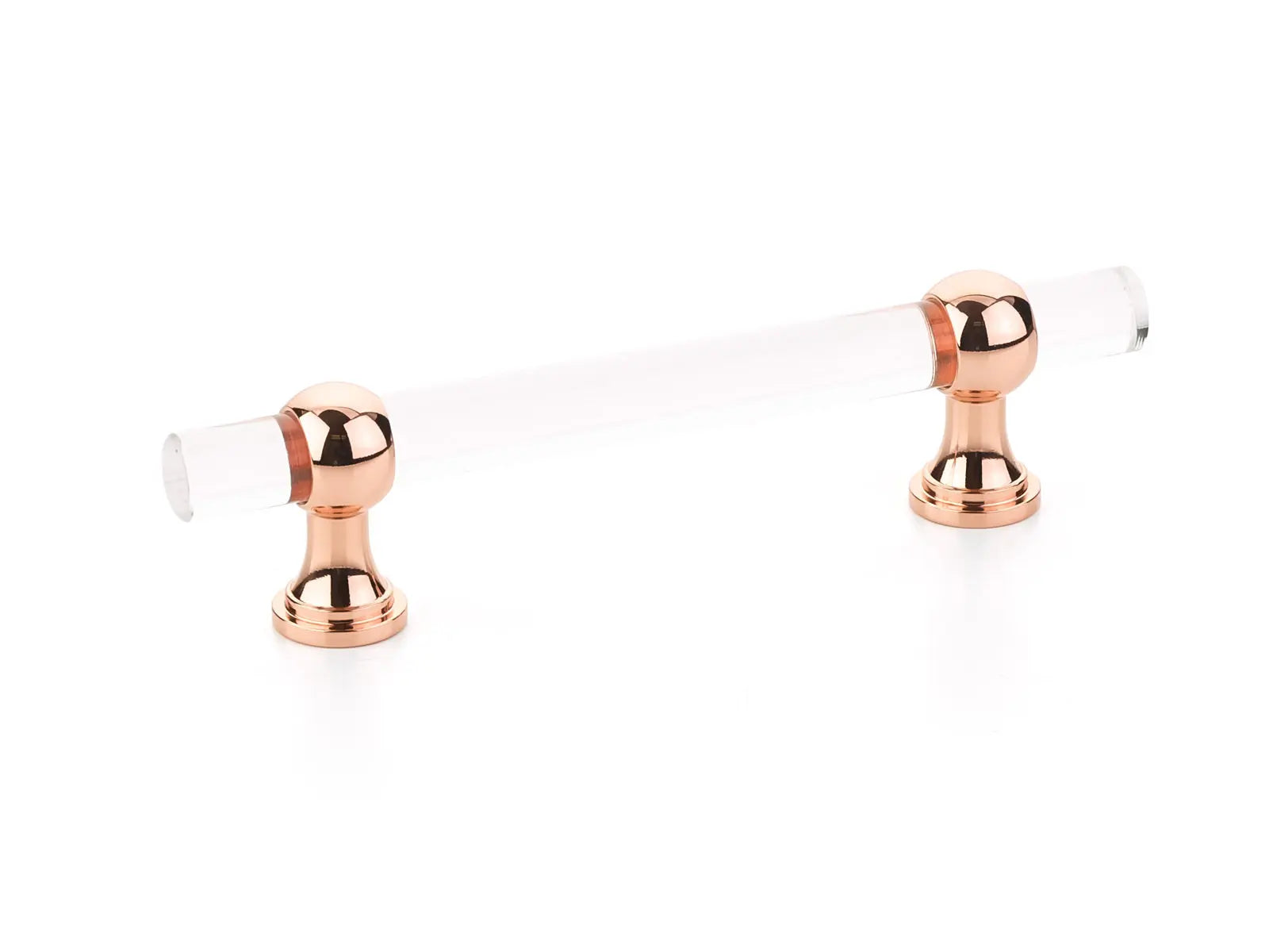 Schaub Lumiere Transitional, Adjustable acrylic bar pull, 4" cc, with Polished Rose Gold stems Schaub Hentell Schaub