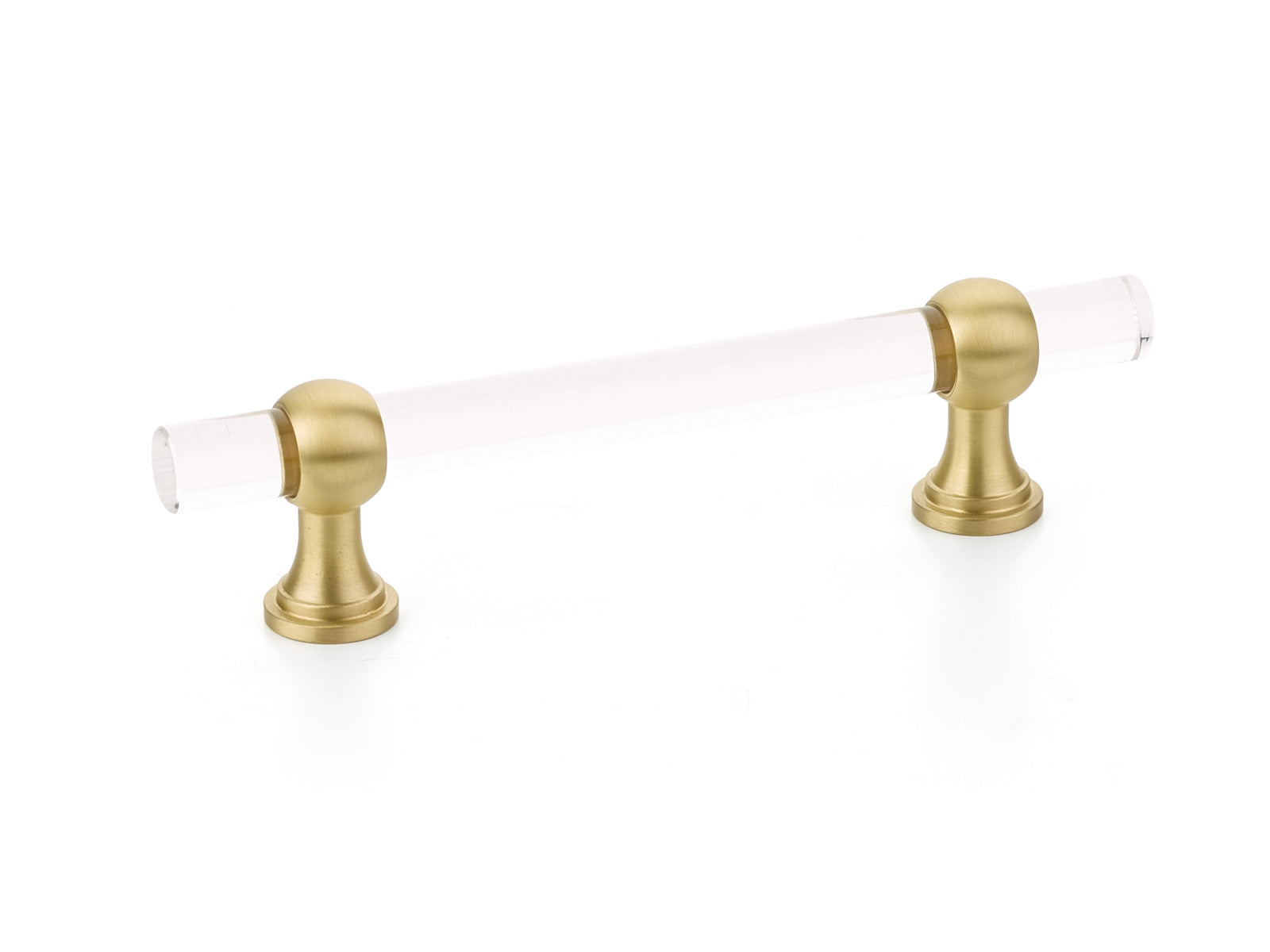 Schaub Lumiere Transitional, Adjustable acrylic bar pull, 4" cc, with Satin Brass stems