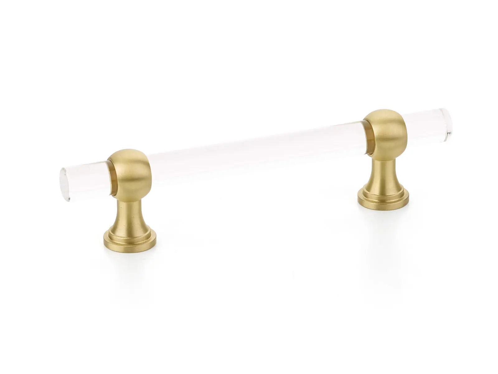 Schaub Lumiere Transitional, Adjustable acrylic bar pull, 4" cc, with Satin Brass stems Schaub Hentell Schaub