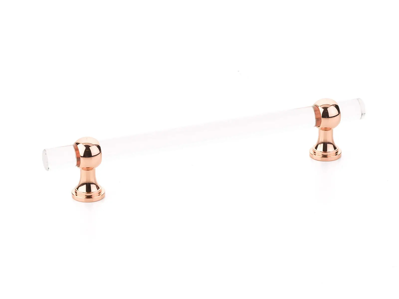 Schaub Lumiere Transitional, Adjustable acrylic bar pull, 6" cc, with Polished Rose Gold stems Schaub Hentell Schaub
