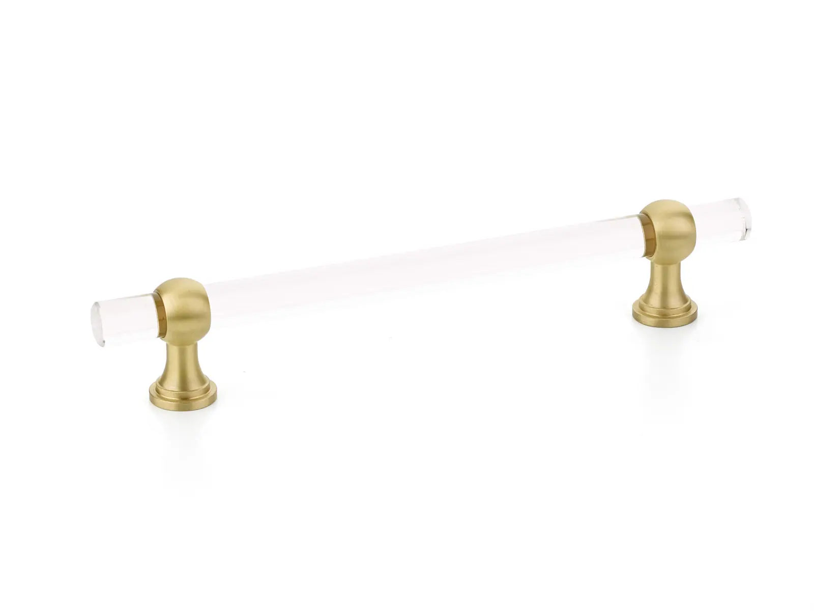 Schaub Lumiere Transitional, Adjustable acrylic bar pull, 6" cc, with Satin Brass stems Schaub Hentell Schaub