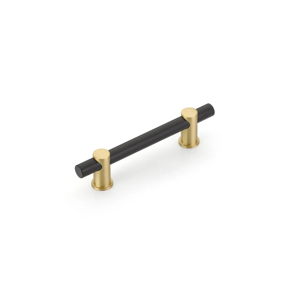 Schaub Fonce', Bar Pull, 4" cc with Matte Black bar and Satin Brass stems Schaub Hentell Schaub