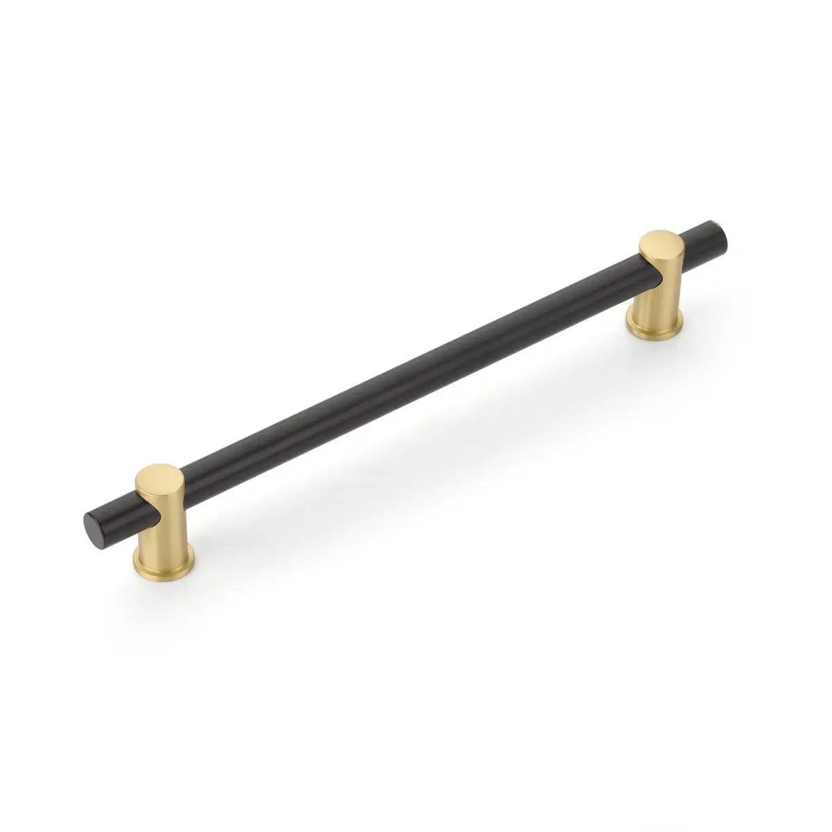 Schaub Fonce', Bar Pull, 8" cc with Matte Black bar and Satin Brass stems Schaub Hentell Schaub