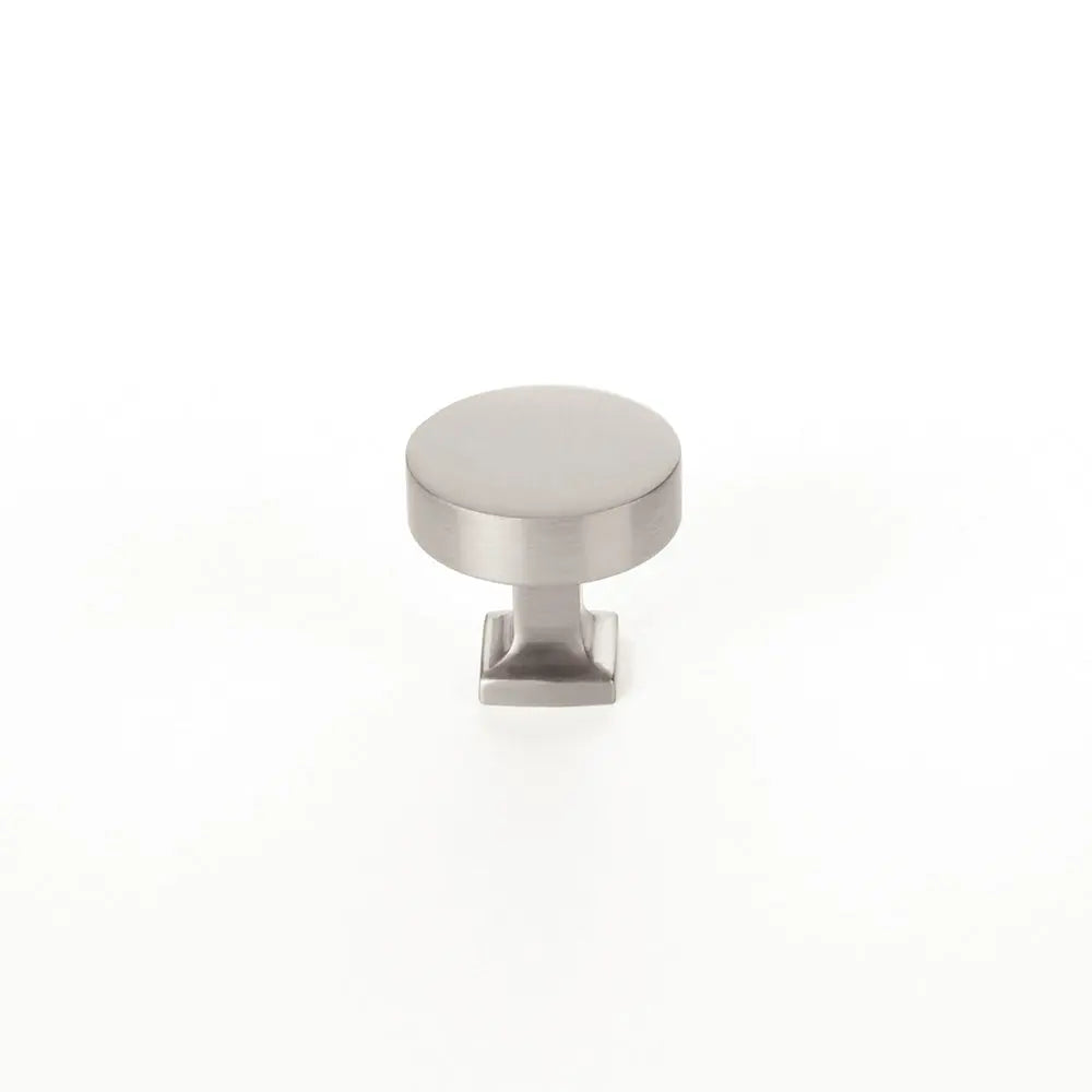 Schaub Haniburton, Round Knob with Square Base, Satin Nickel Schaub Hentell Schaub