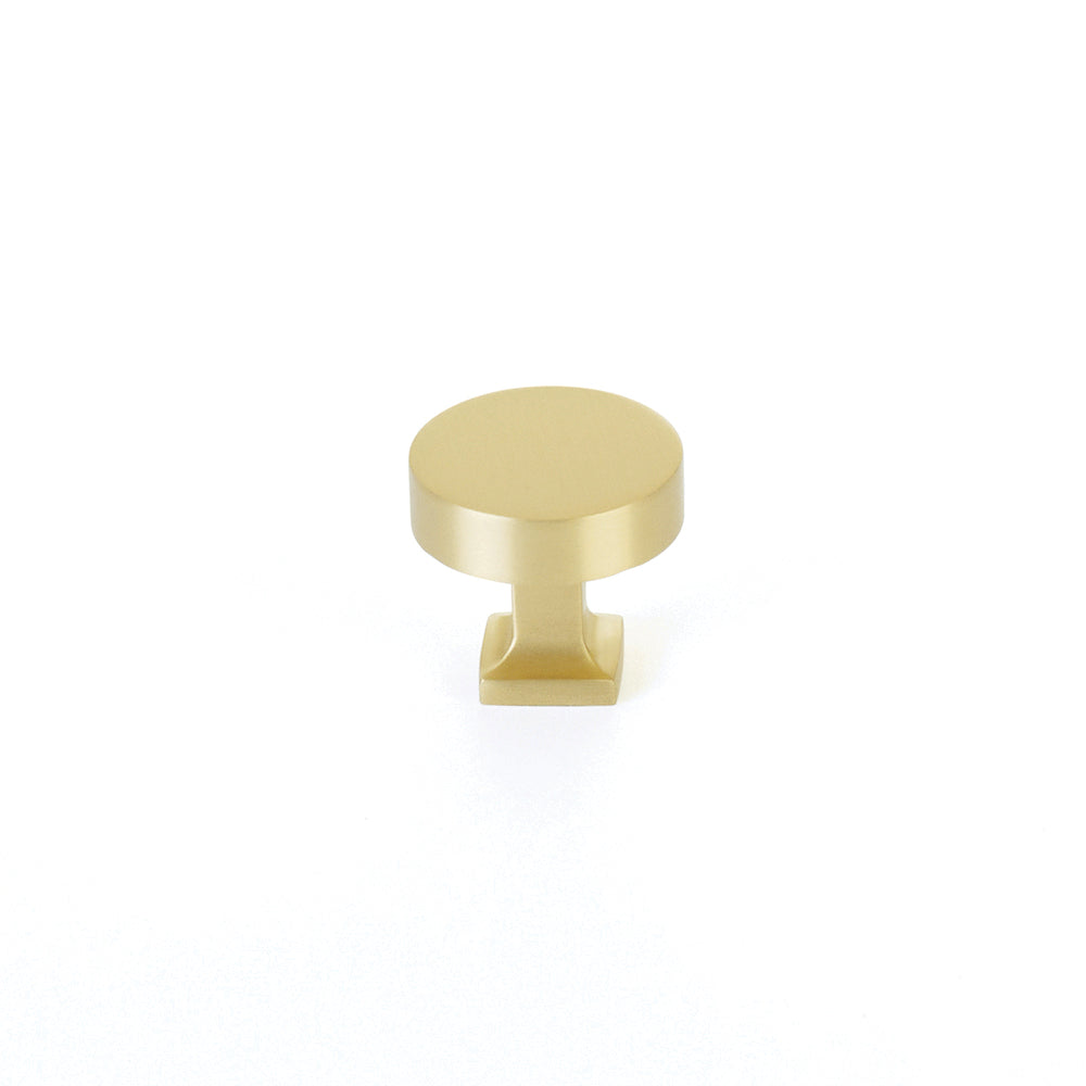 Schaub Haniburton, Round Knob with Square Base, Satin Brass