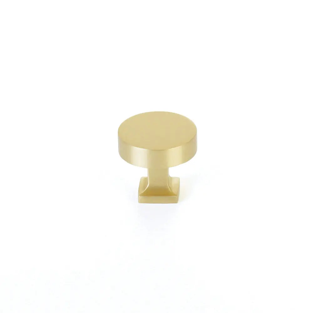 Schaub Haniburton, Round Knob with Square Base, Satin Brass Schaub Hentell Schaub