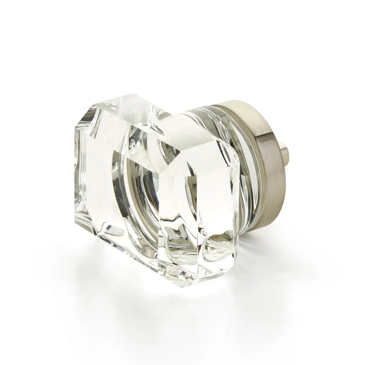 Schaub City Lights, Rectangular Glass knob with brass base in Satin Nickel Schaub Hentell Schaub