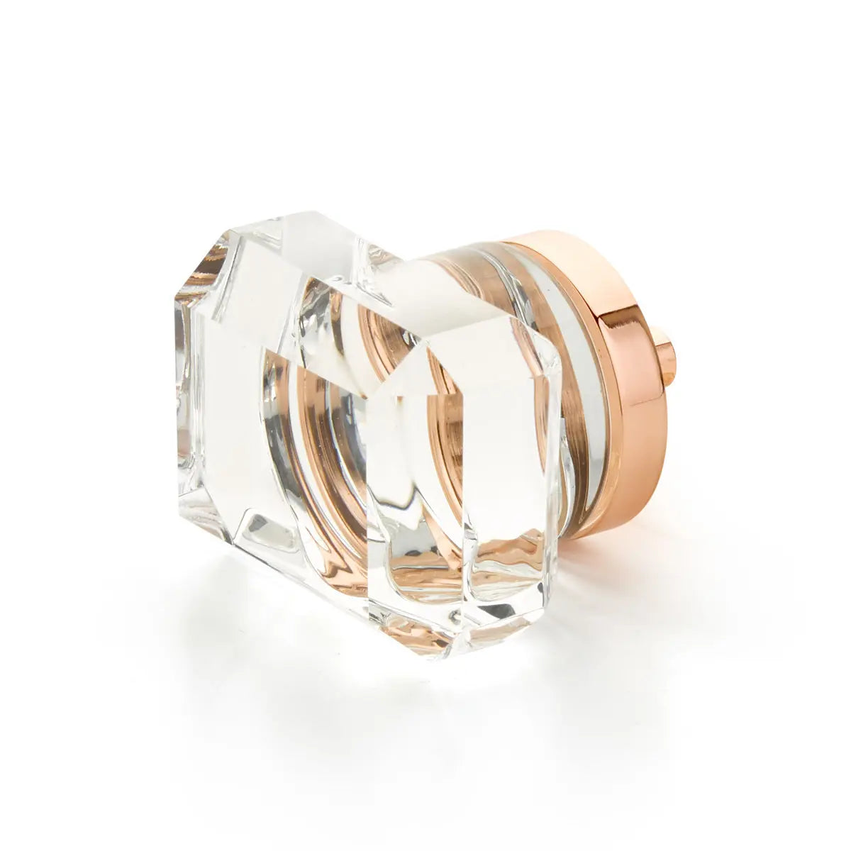 Schaub City Lights, Rectangular Glass knob with brass base in Polished Rose Gold Schaub Hentell Schaub
