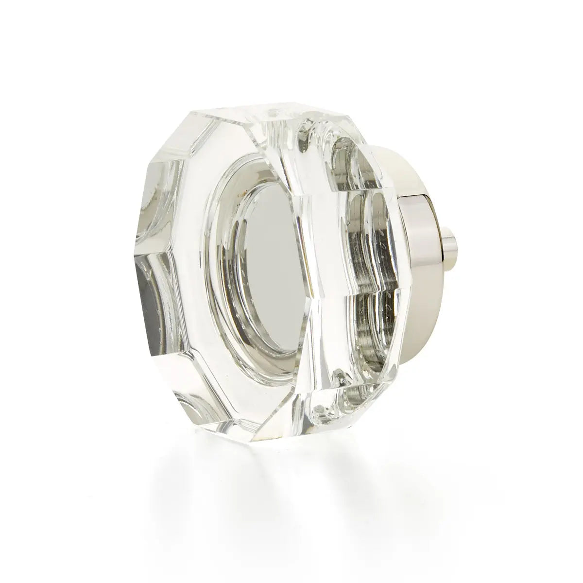 Schaub City Lights, Large Round Multi-Sided Glass knob with brass base in Polished Nickel Schaub Hentell Schaub
