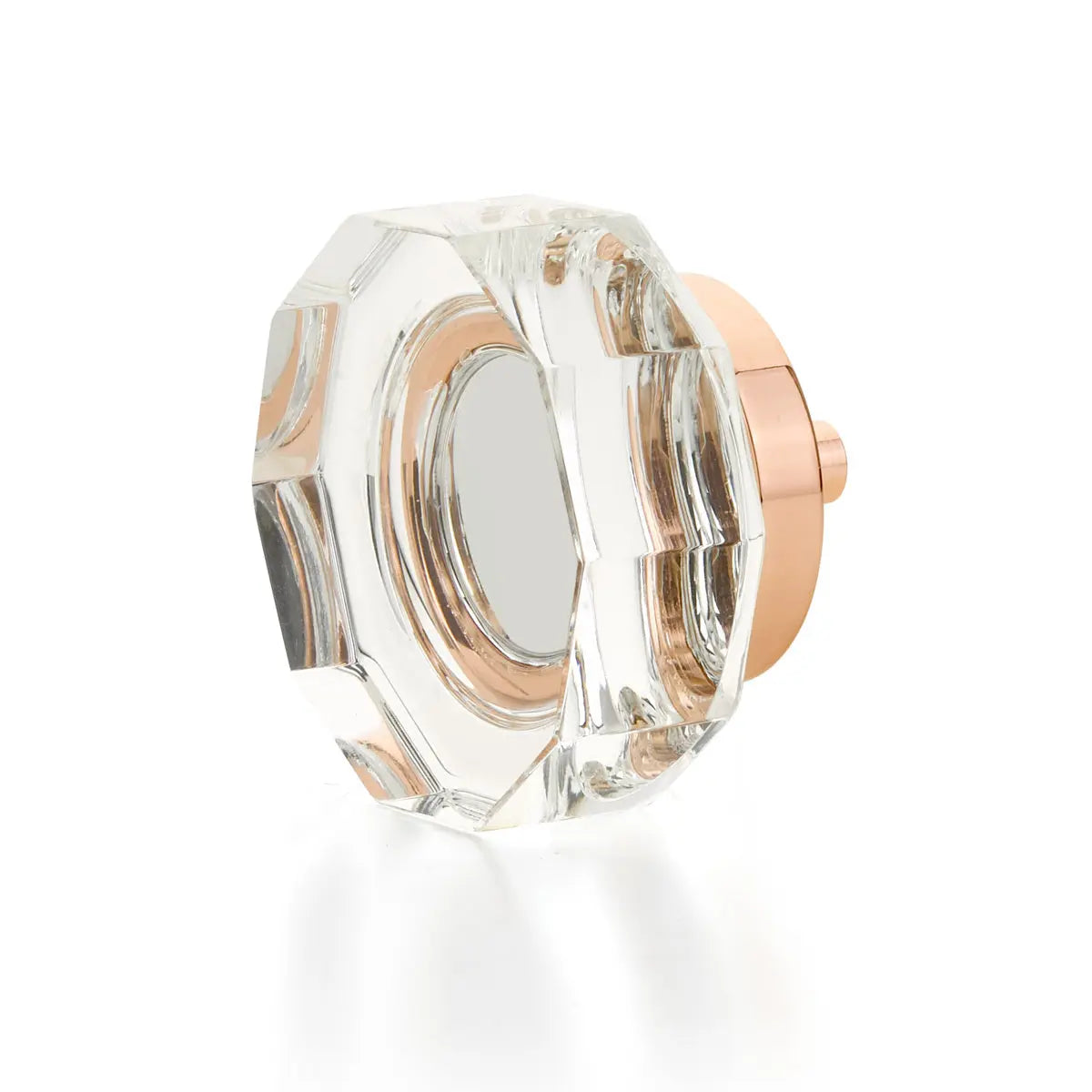 Schaub City Lights, Large Round Multi-Sided Glass knob with brass base in Polished Rose Gold Schaub Hentell Schaub