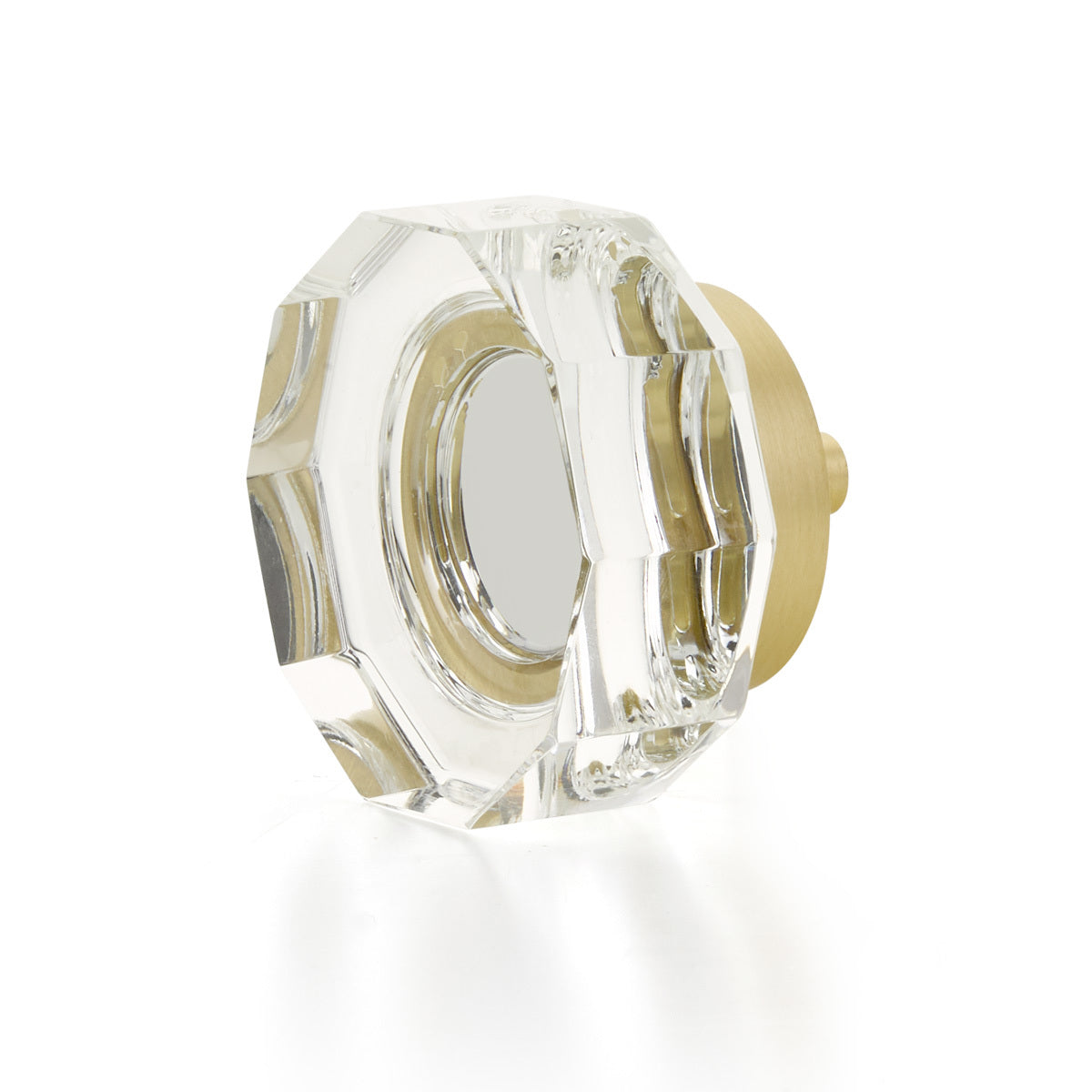 Schaub City Lights, Large Round Multi-Sided Glass knob with brass base in Satin Brass Schaub Hentell Schaub