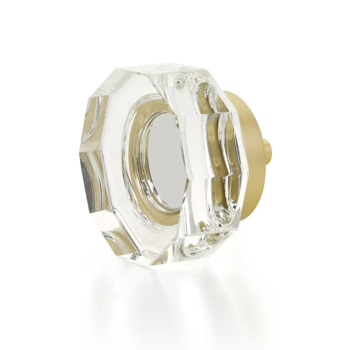 Schaub City Lights, Large Round Multi-Sided Glass knob with brass base in Satin Brass Schaub Hentell Schaub