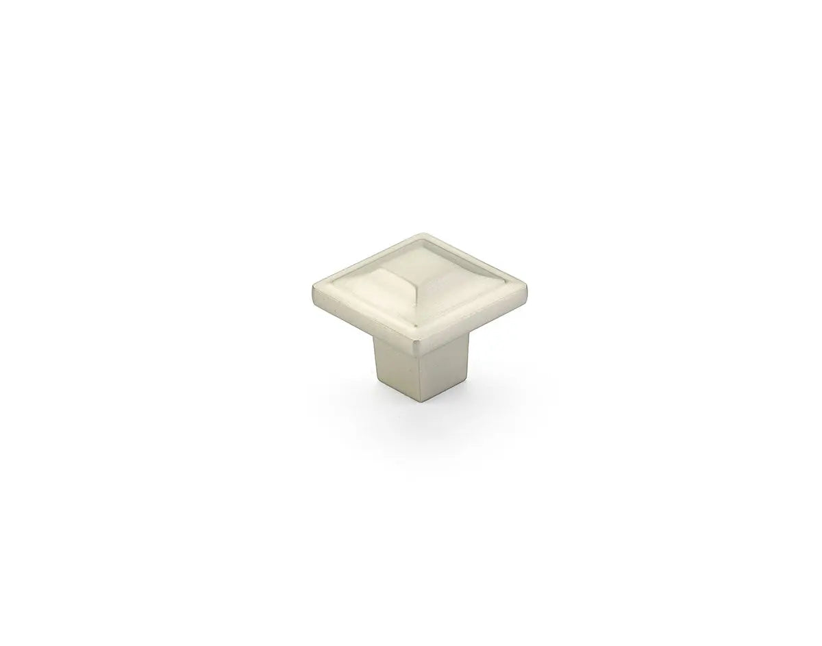 Schaub Menlo Park, Square Knob, Satin Nickel, 1-1/4" Schaub Hentell Schaub