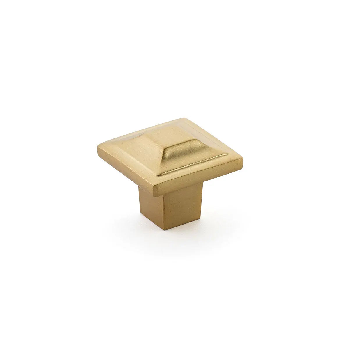 Schaub Menlo Park, Square Knob, Signature Satin Brass, 1-1/4" Schaub Hentell Schaub