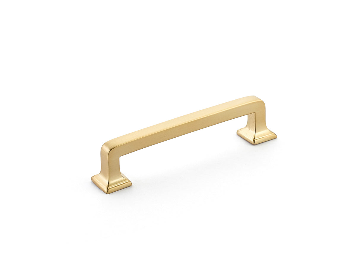 Schaub Menlo Park, Pull, Signature Satin Brass, 4" cc Schaub Hentell Schaub