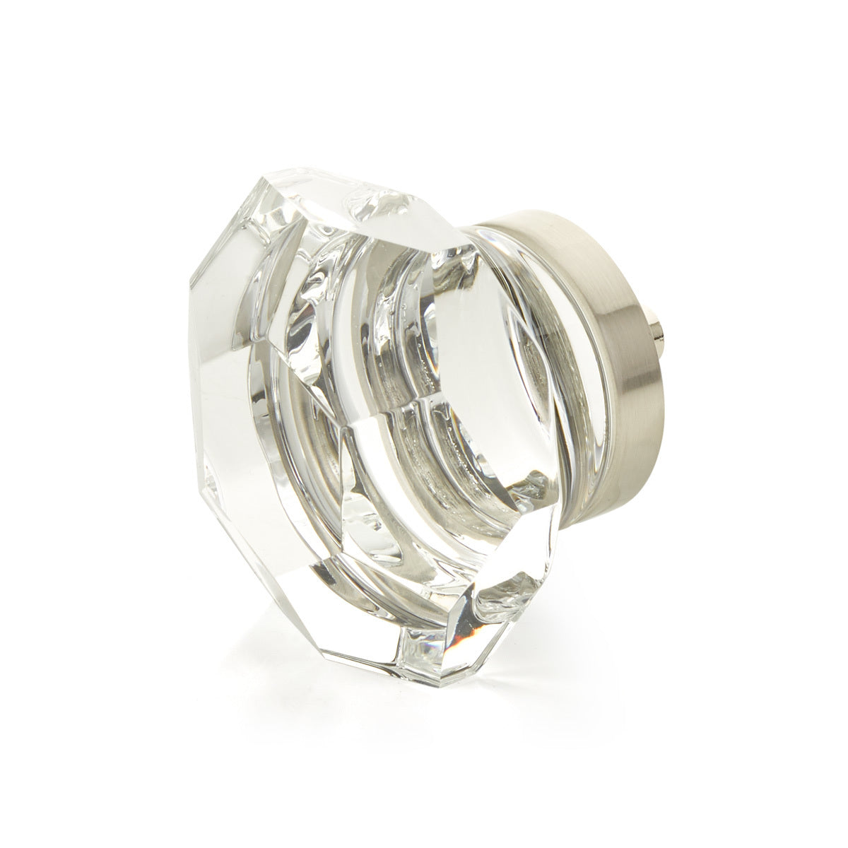 Schaub City Lights, Dome Faceted glass knob with brass base in Satin Nickel