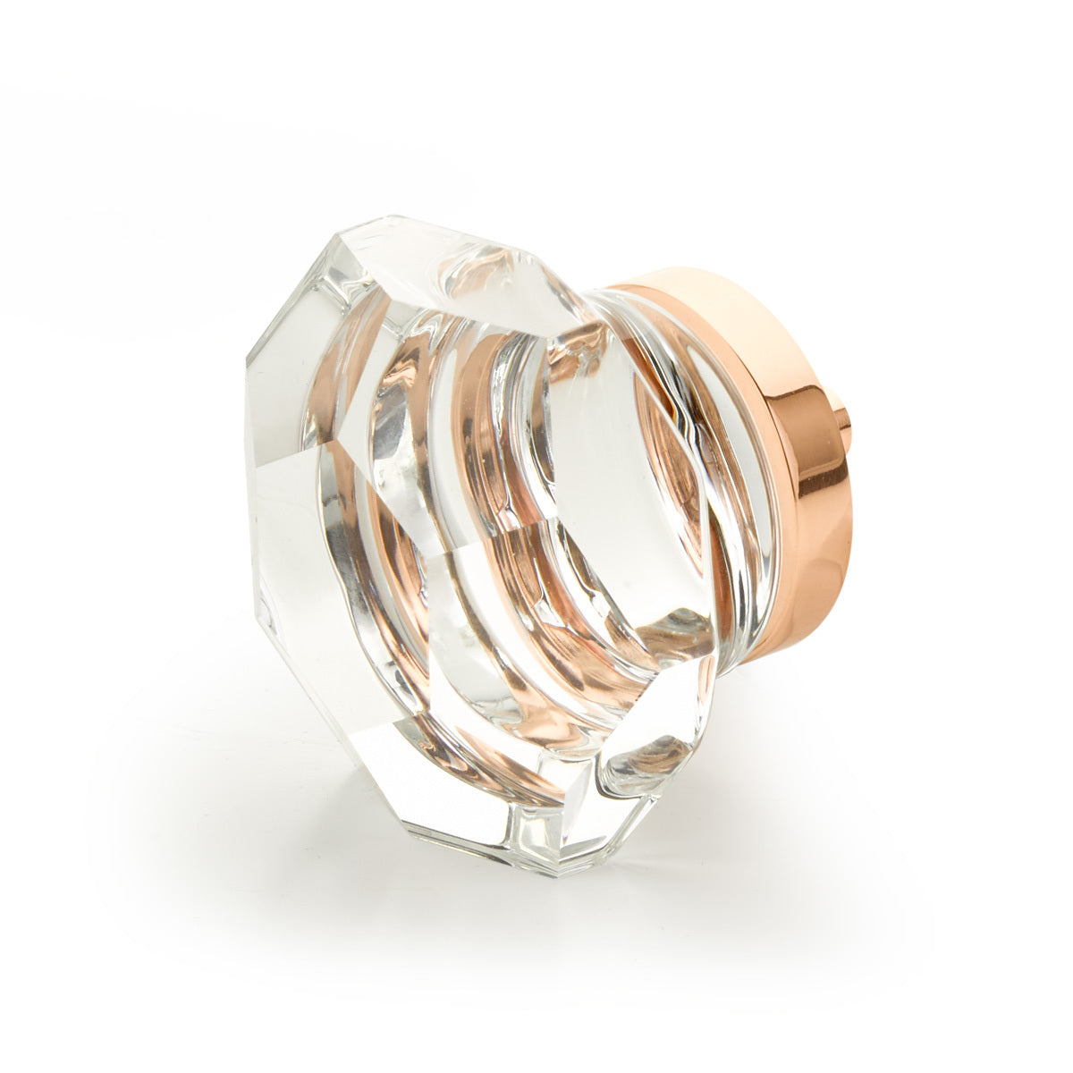 Schaub City Lights, Dome Faceted glass knob with brass base in Polished Rose Gold Schaub Hentell Schaub