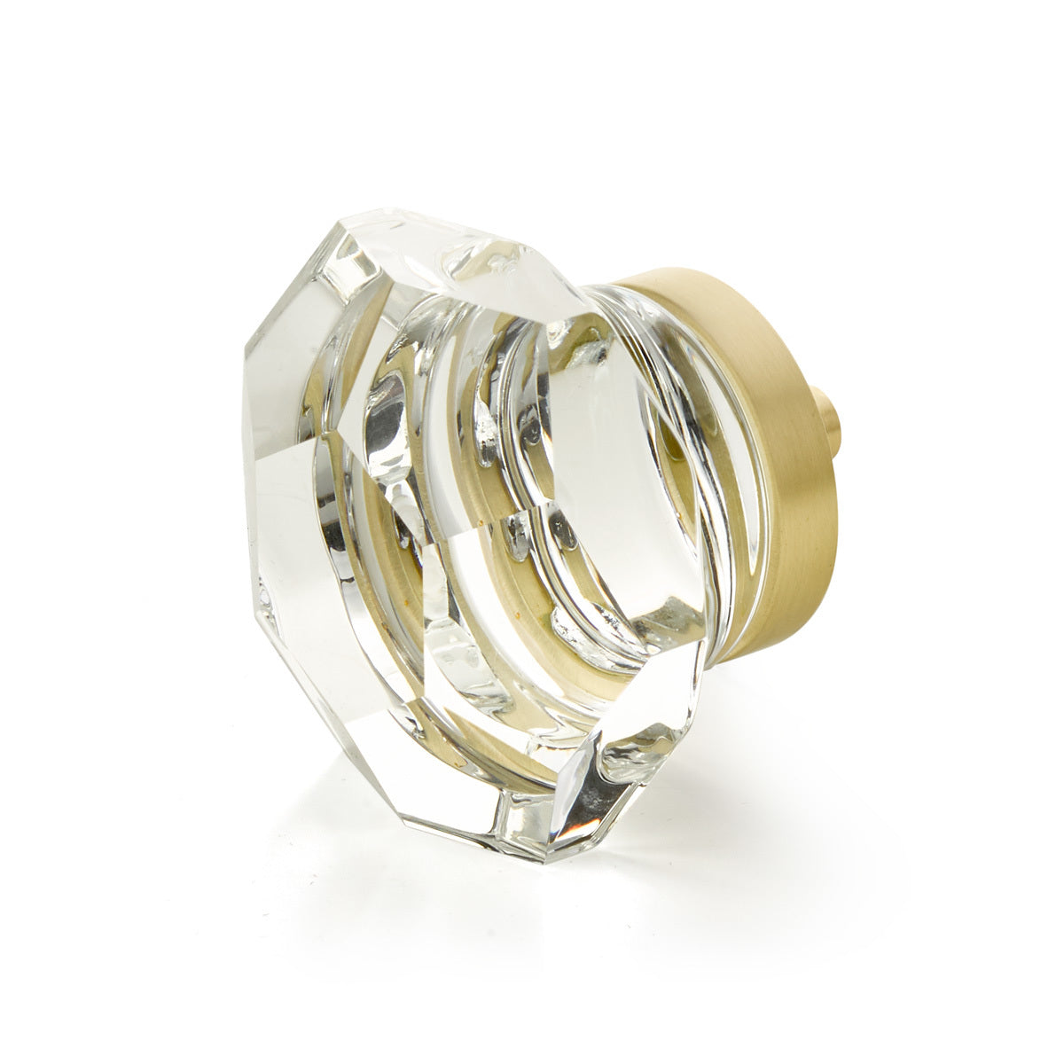 Schaub City Lights, Dome Faceted glass knob with brass base in Satin Brass Schaub Hentell Schaub