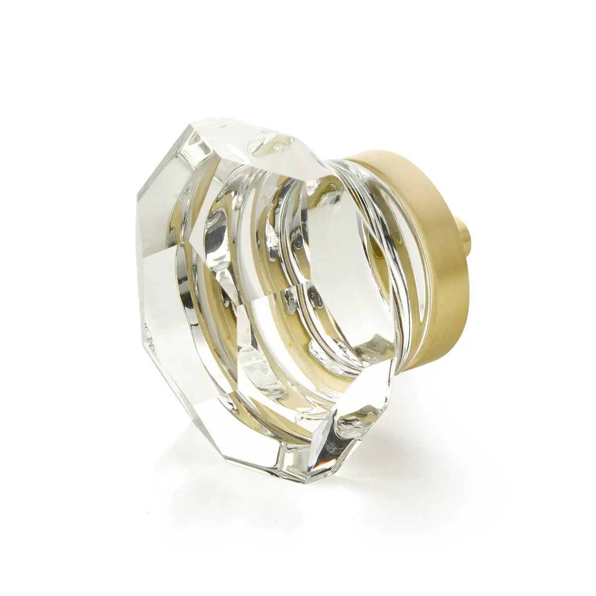 Schaub City Lights, Dome Faceted glass knob with brass base in Satin Brass Schaub Hentell Schaub