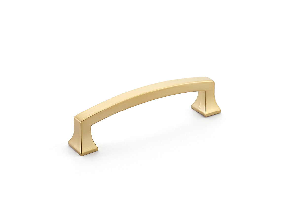 Schaub Menlo Park, Arched Pull, Signature Satin Brass, 4" cc Schaub Hentell Schaub
