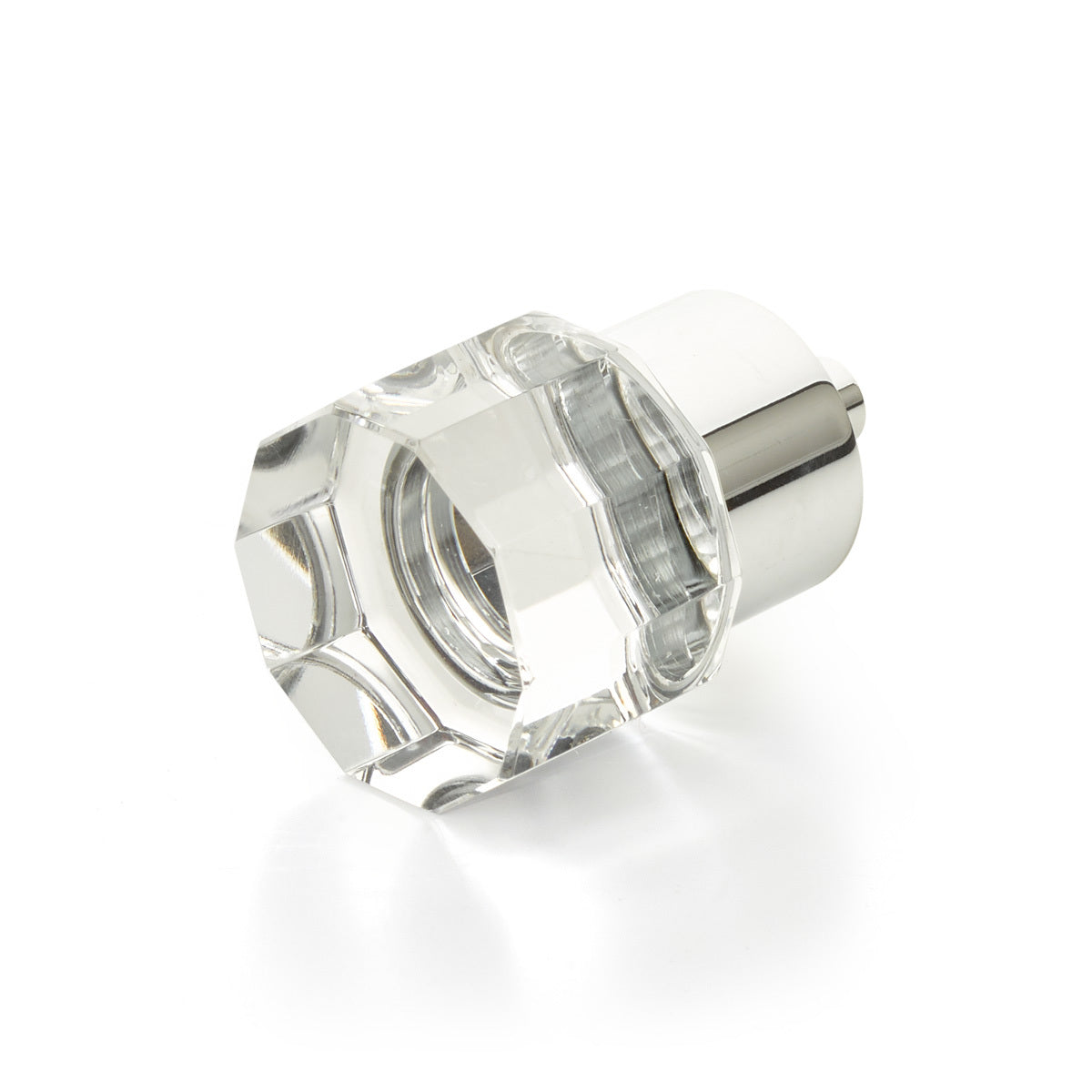 Schaub City Lights, Small Round Multi-Sided Glass Knob with brass base in Polished Chrome Schaub Hentell Schaub