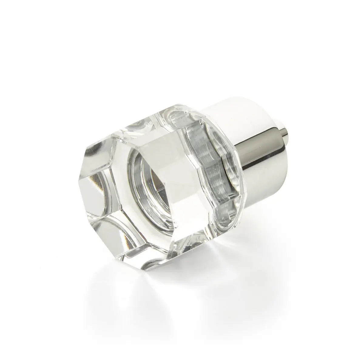 Schaub City Lights, Small Round Multi-Sided Glass Knob with brass base in Polished Chrome Schaub Hentell Schaub