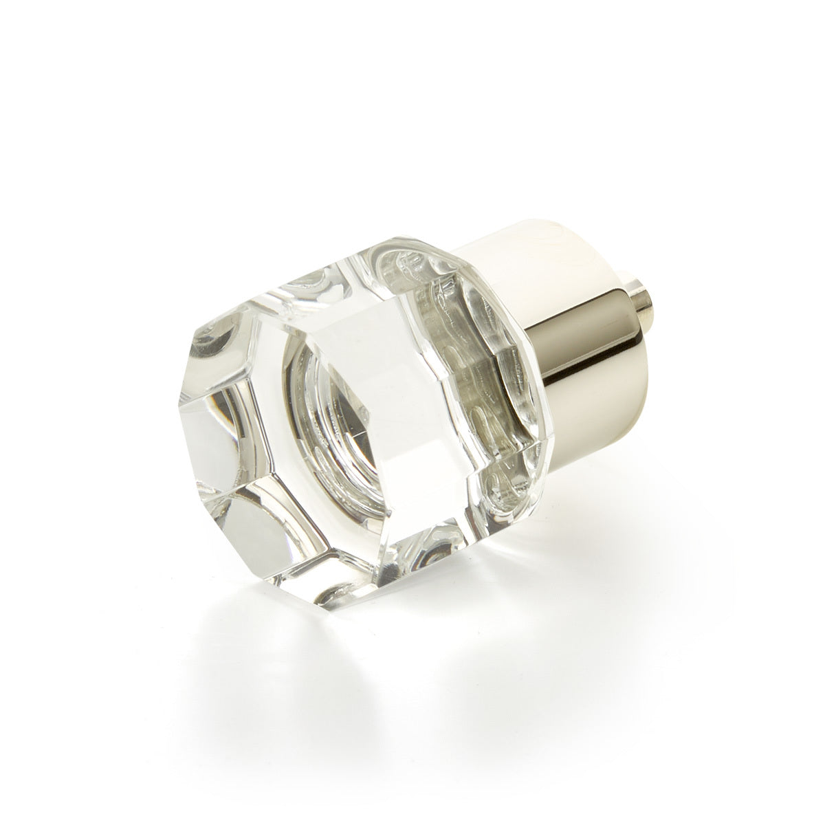 Schaub City Lights, Small Round Multi-Sided Glass Knob with brass base in Polished Nickel Schaub Hentell Schaub