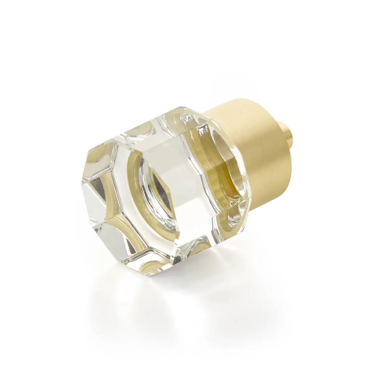 Schaub City Lights, Small Round Multi-Sided Glass Knob with brass base in Satin Brass Schaub Hentell Schaub