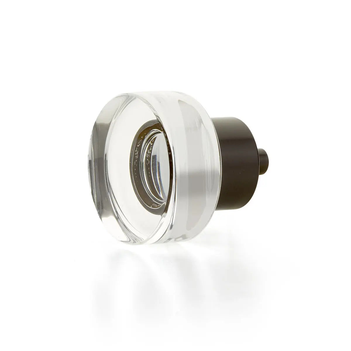 Schaub City Lights, Round Disc Glass Knob with brass base in Oil Rubbed Bronze Schaub Hentell Schaub