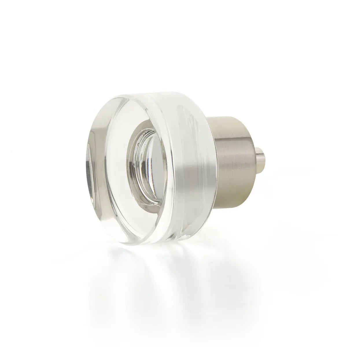 Schaub City Lights, Round Disc Glass Knob with brass base in Satin Nickel Schaub Hentell Schaub