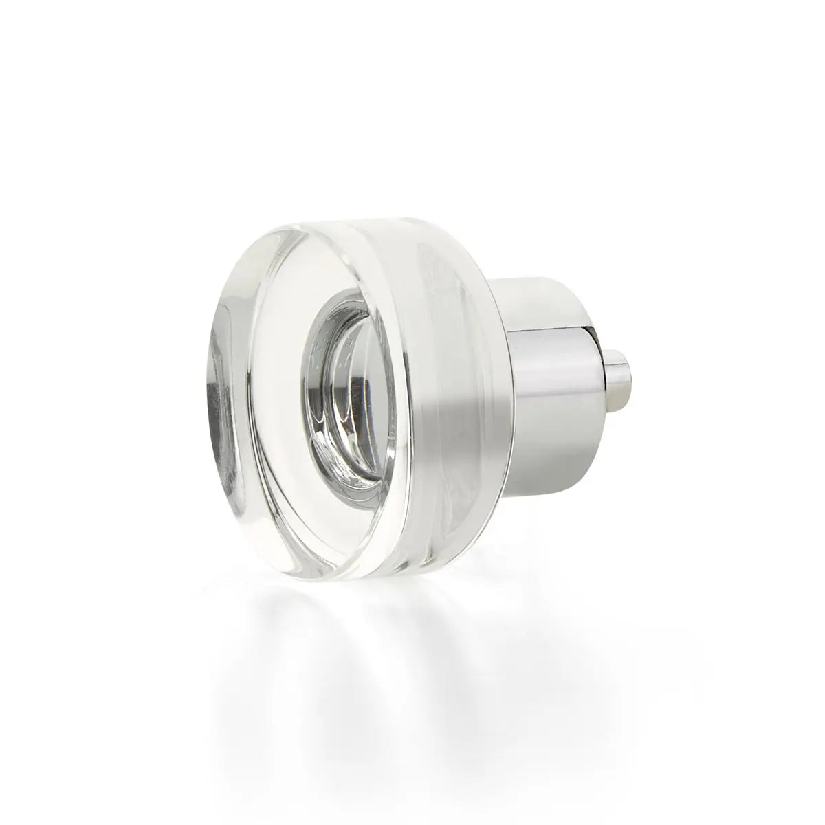 Schaub City Lights, Round Disc Glass Knob with brass base in Polished Chrome Schaub Hentell Schaub
