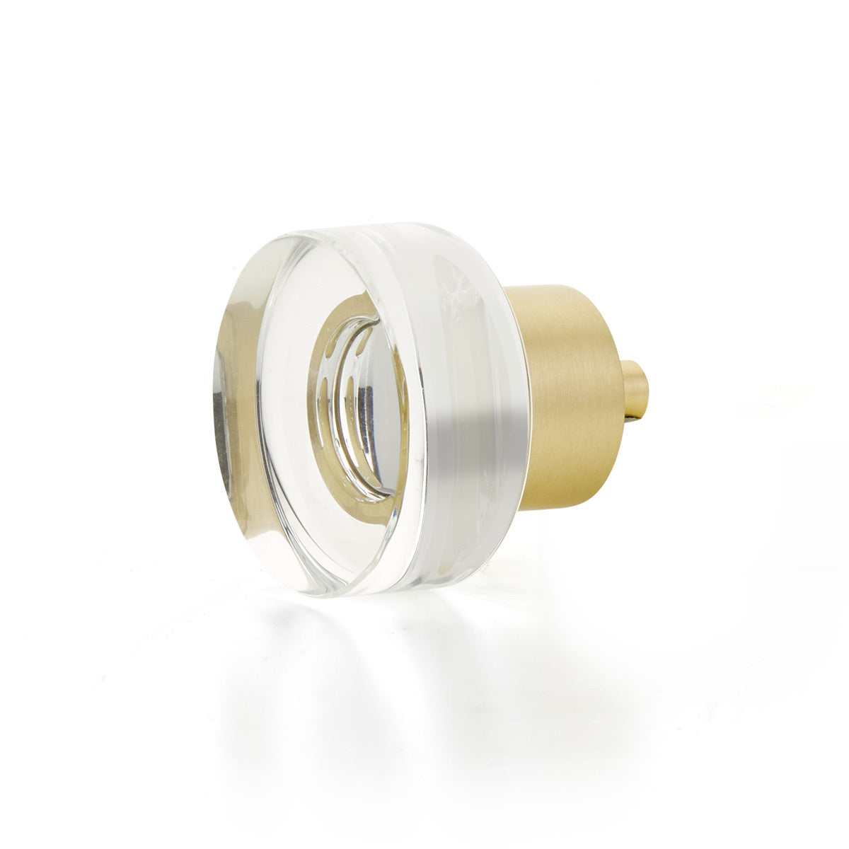 Schaub City Lights, Round Disc Glass Knob with brass base in Satin Brass Schaub Hentell Schaub