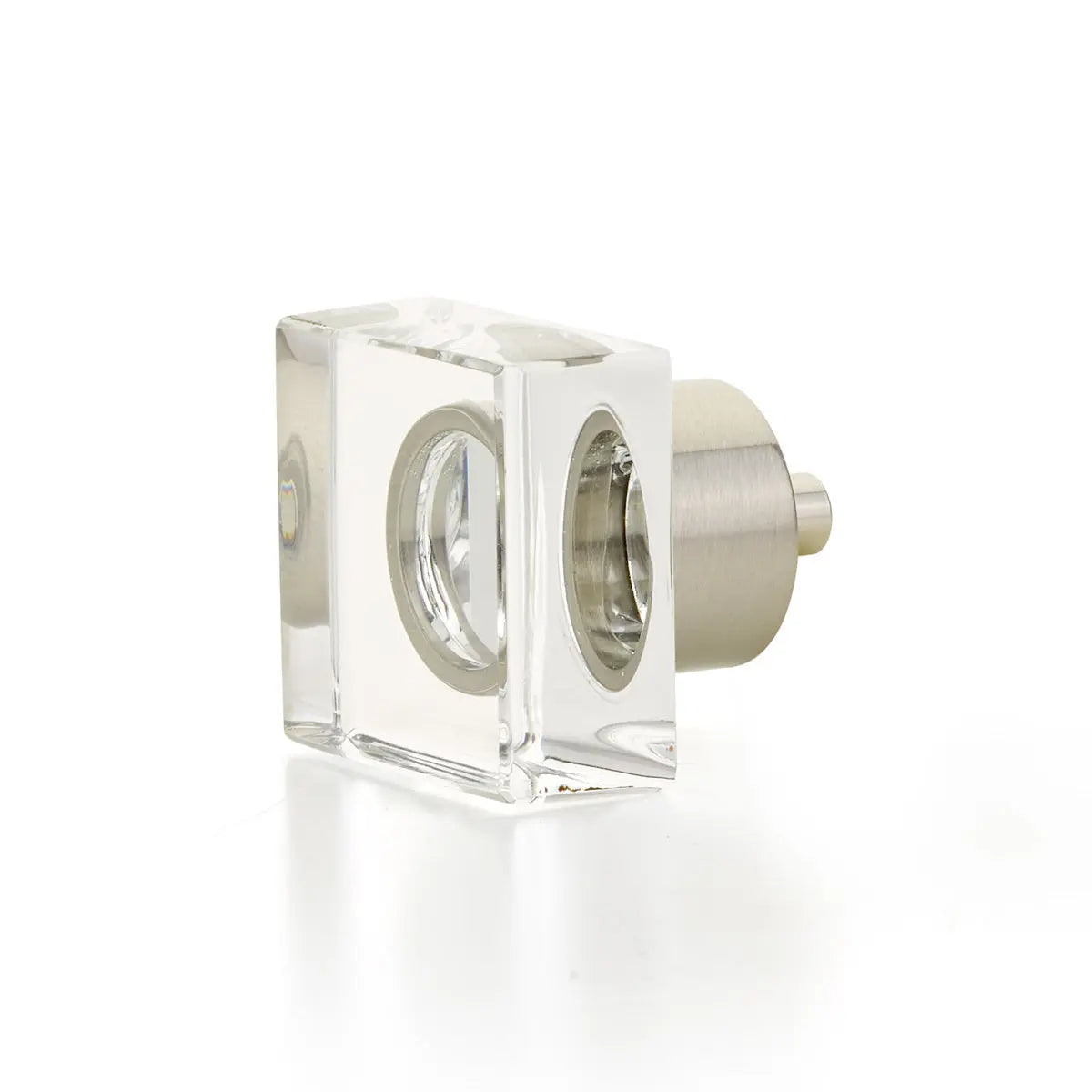 Schaub City Lights, Square Glass Knob with brass base in Satin Nickel Schaub Hentell Schaub