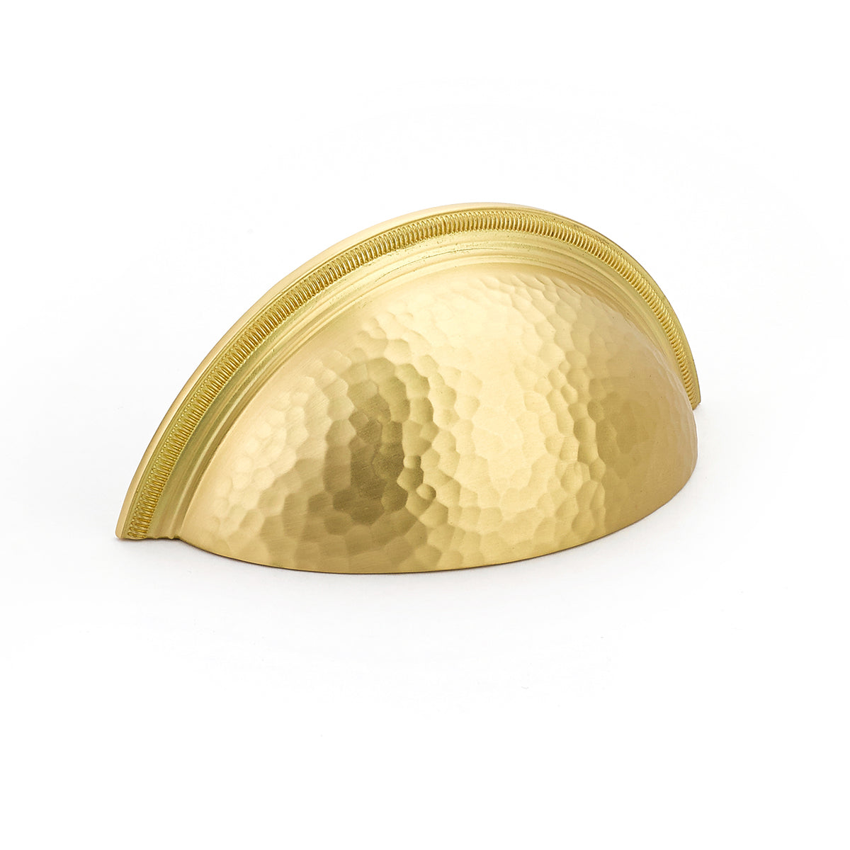 Schaub Atherton, Cup Pull, Hammered, Knurled Edges, Satin Brass Schaub Hentell Schaub