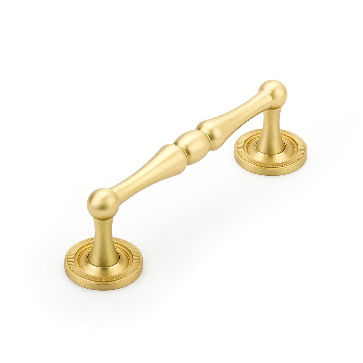Schaub Atherton, Pull, 4" cc with knurled footplate, Satin Brass