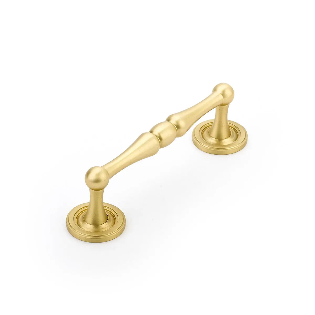 Schaub Atherton, Pull, 4" cc with plain footplate, Satin Brass Schaub Hentell Schaub