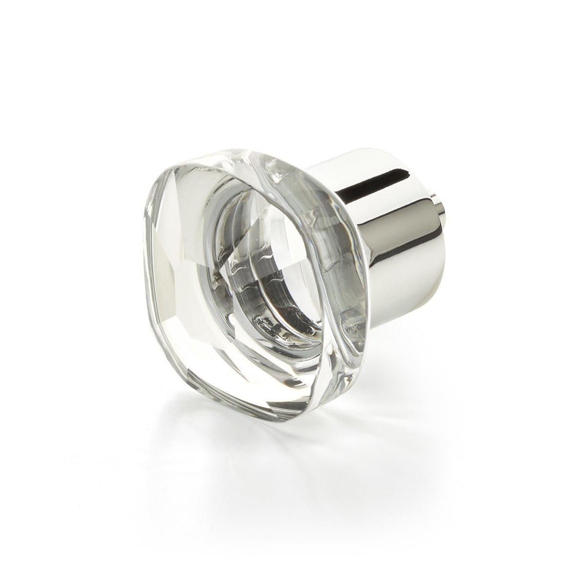 Schaub City Lights, Soft Square Glass Knob with brass base in Polished Chrome Schaub Hentell Schaub