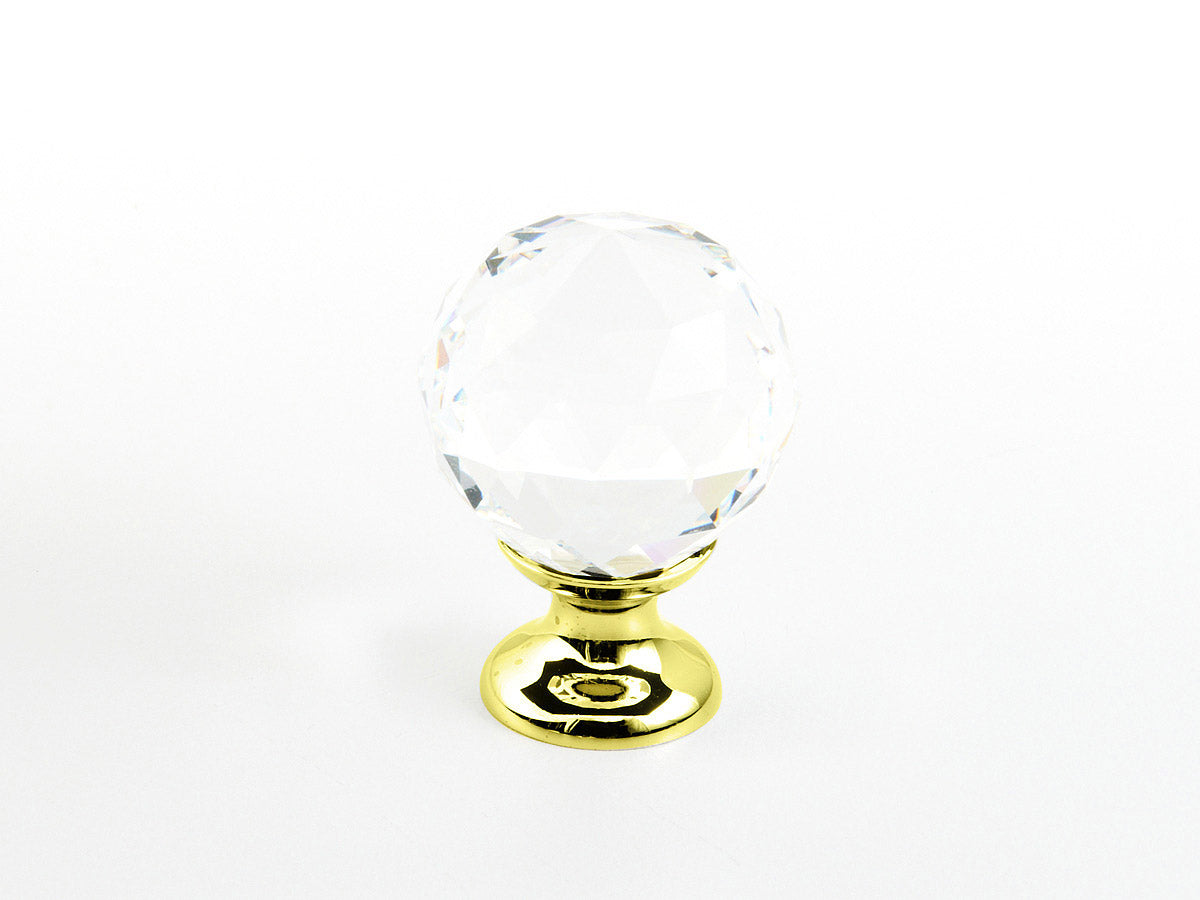 Schaub Stargaze , Knob, Clear, Round Crystal, Polished Brass 1-1/8" dia Schaub Hentell Schaub