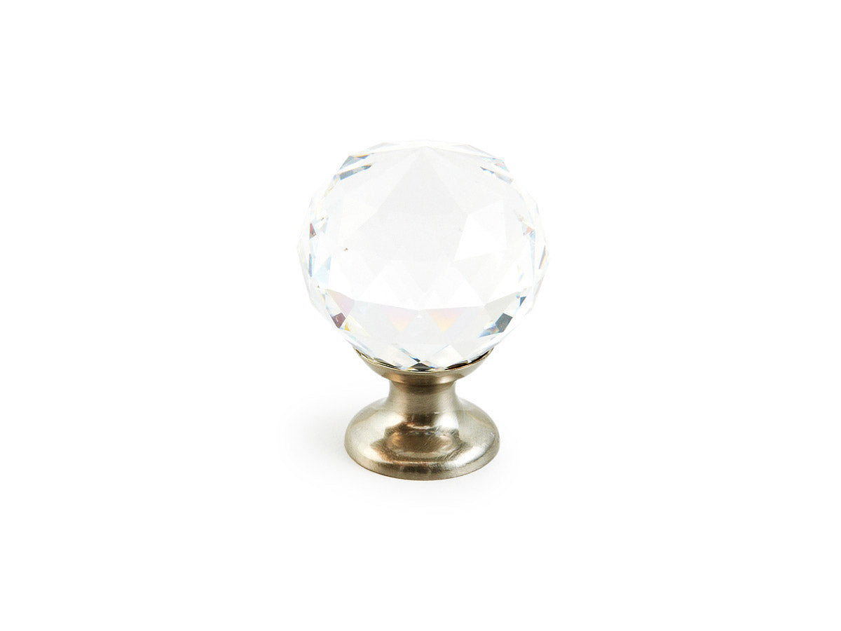Schaub Stargaze, Knob, Clear, Round Crystal, Satin Nickel 1-1/8" dia Schaub Hentell Schaub