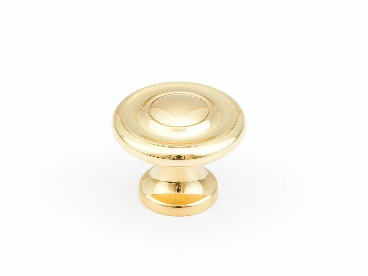 Schaub Traditional, Stepped Round Knob, Polished Brass, 1-1/4"dia Schaub Hentell Schaub